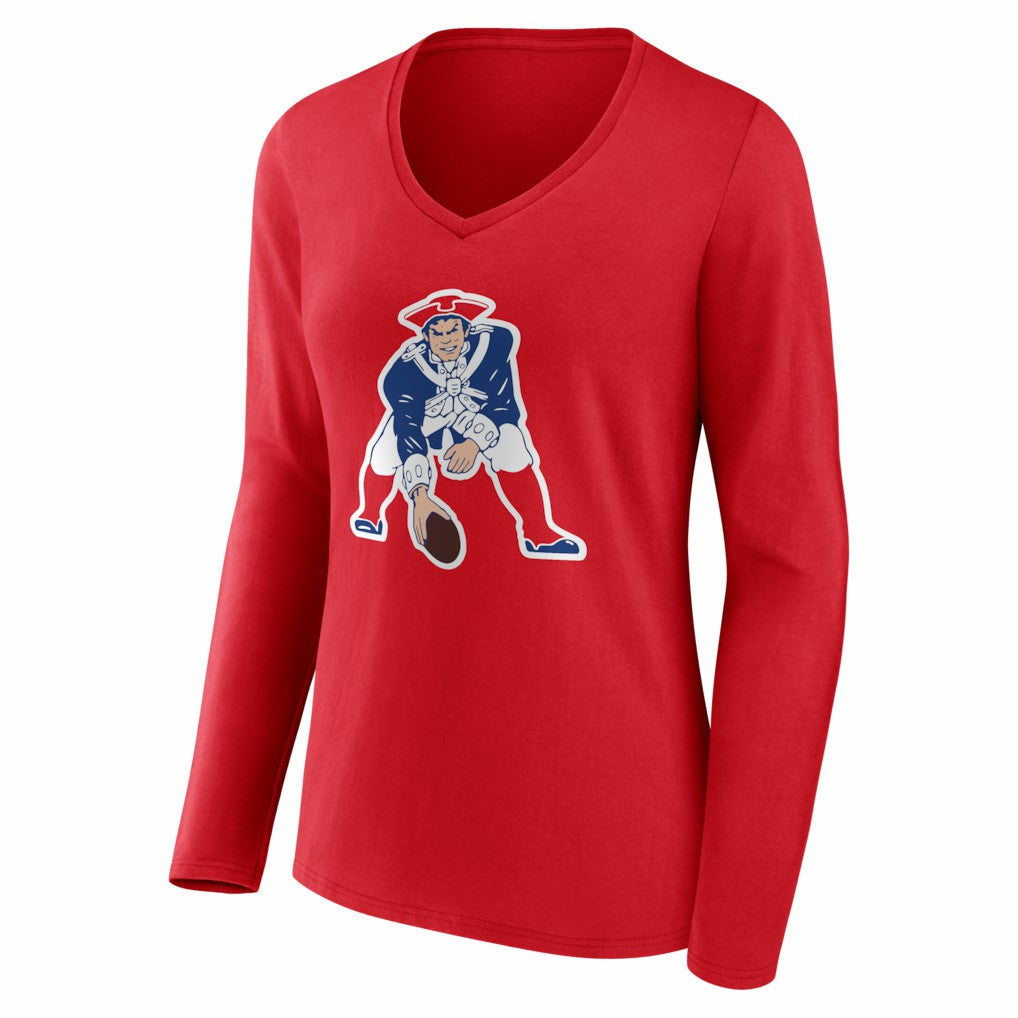 Drake Maye New England Patriots Women's Nickname V-Neck Long Sleeve T-Shirt - Red - NFL