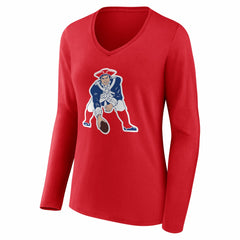 Drake Maye New England Patriots Women's Nickname V-Neck Long Sleeve T-Shirt - Red - NFL