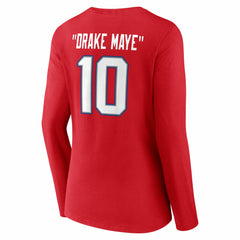 Drake Maye New England Patriots Women's Nickname V-Neck Long Sleeve T-Shirt - Red - NFL
