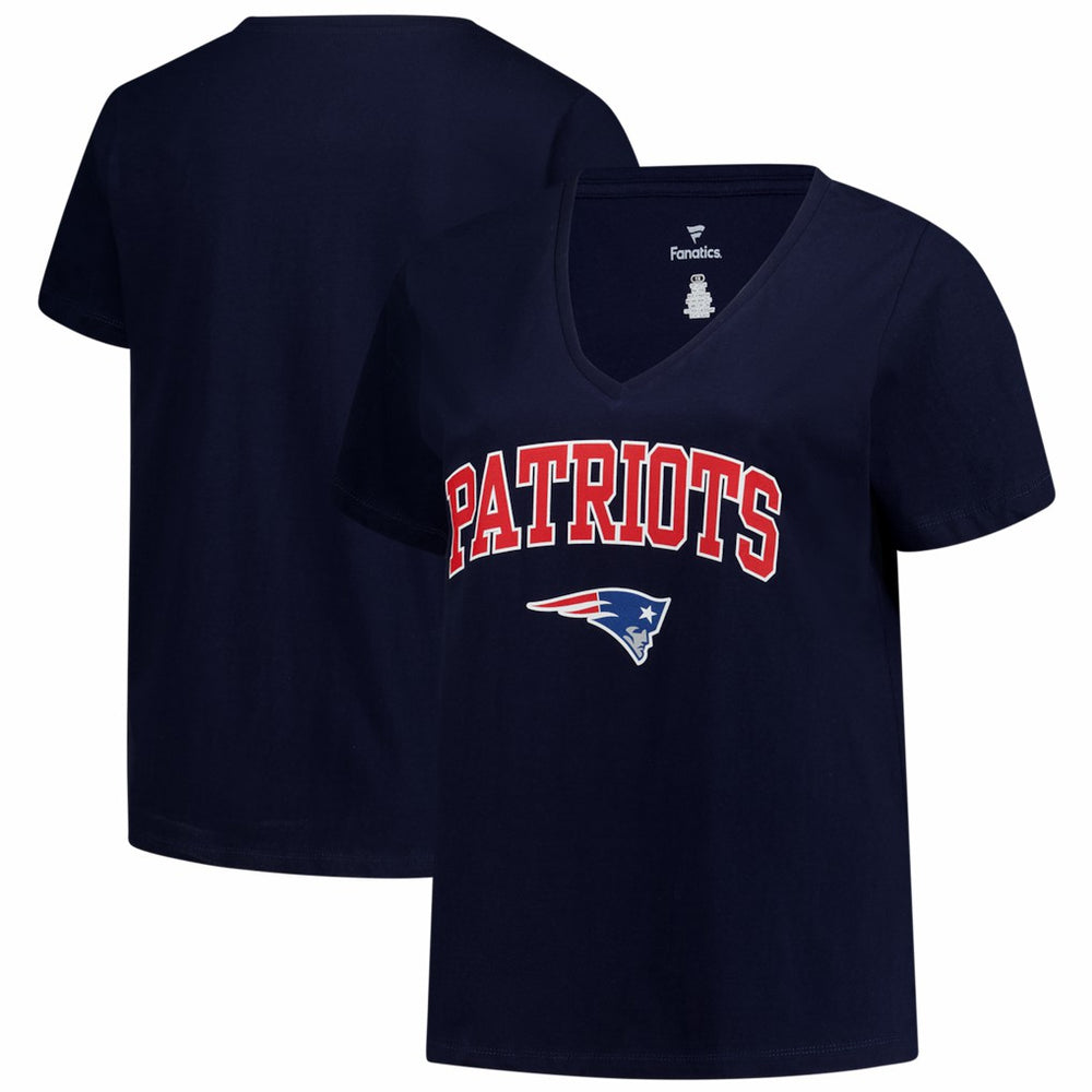 New England Patriots Women's Plus Size Arch Over Logo V-Neck T-Shirt - Navy - Fanatics