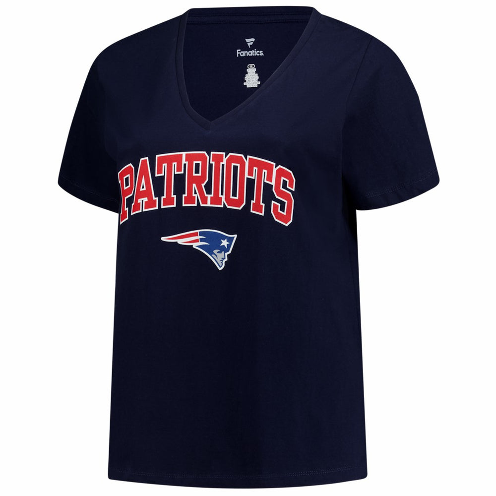 New England Patriots Women's Plus Size Arch Over Logo V-Neck T-Shirt - Navy - Fanatics