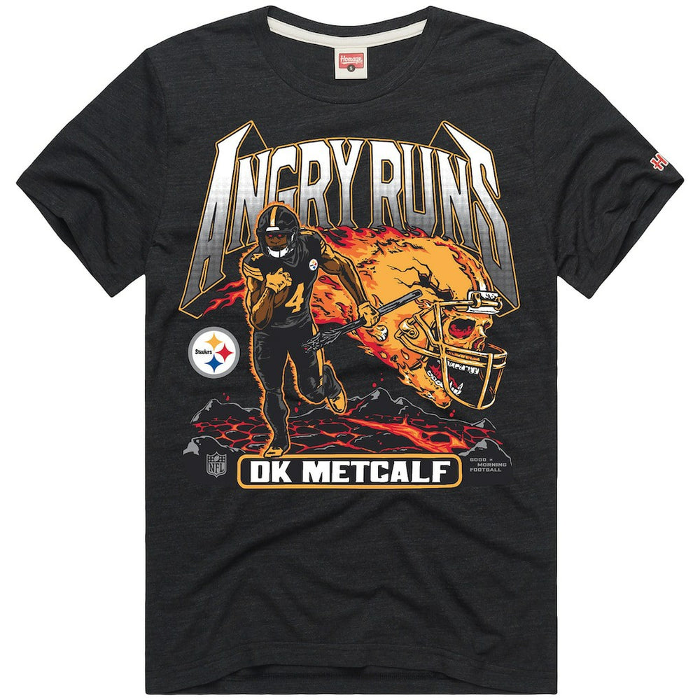 DK Metcalf Pittsburgh Steelers Homage Unisex Angry Runs Player Graphic Tri-Blend T-Shirt - Charcoal - NFL