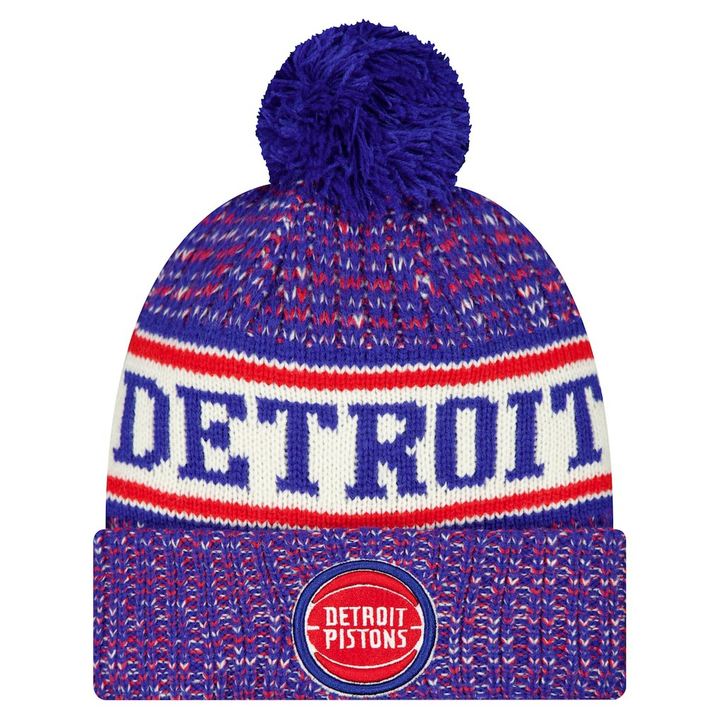 New Era Detroit Pistons Team Cuffed Knit Hat with Pom Blue
