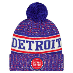 New Era Detroit Pistons Team Cuffed Knit Hat with Pom Blue