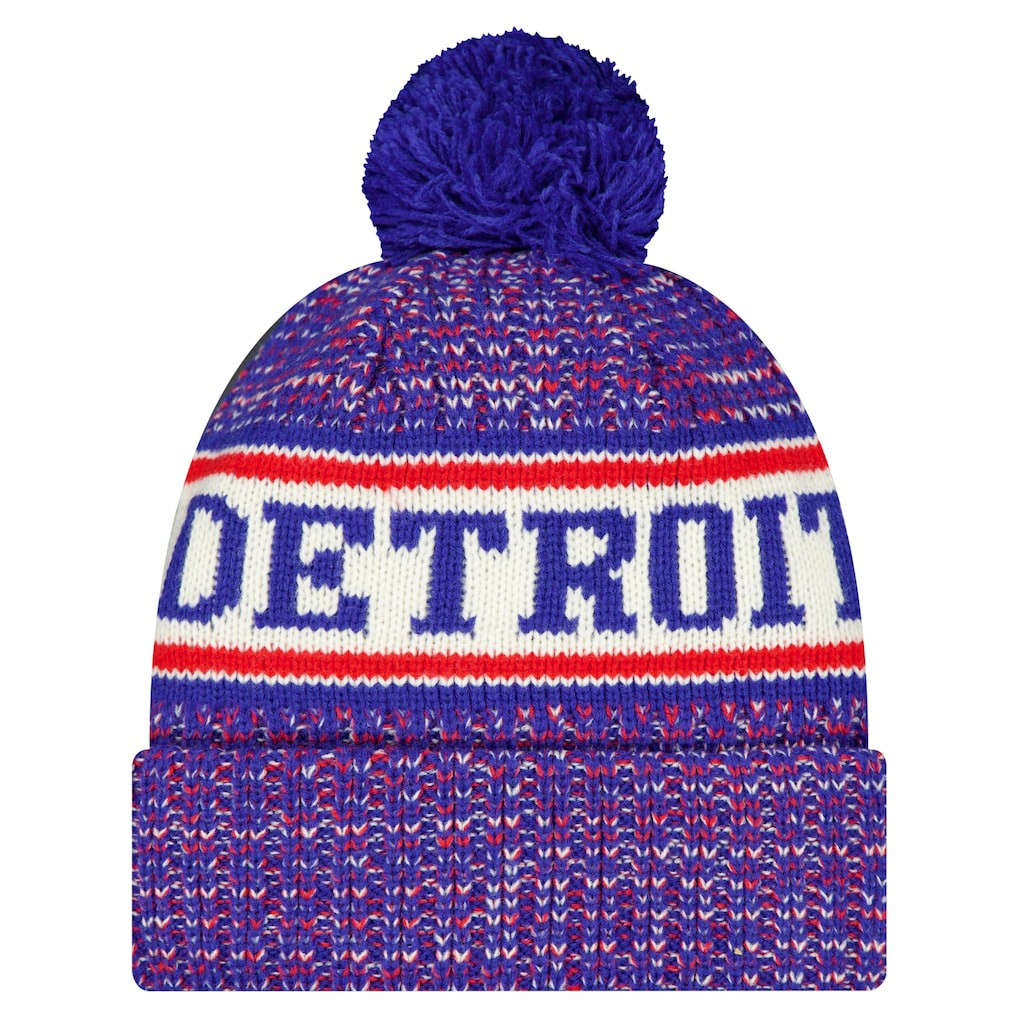 New Era Detroit Pistons Team Cuffed Knit Hat with Pom Blue