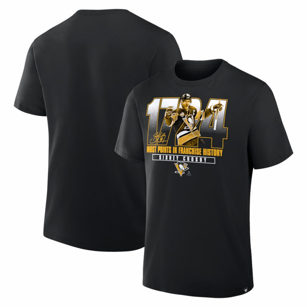 Sidney Crosby Pittsburgh Penguins Most Points in Franchise History T-Shirt - Black | NHL Clearance