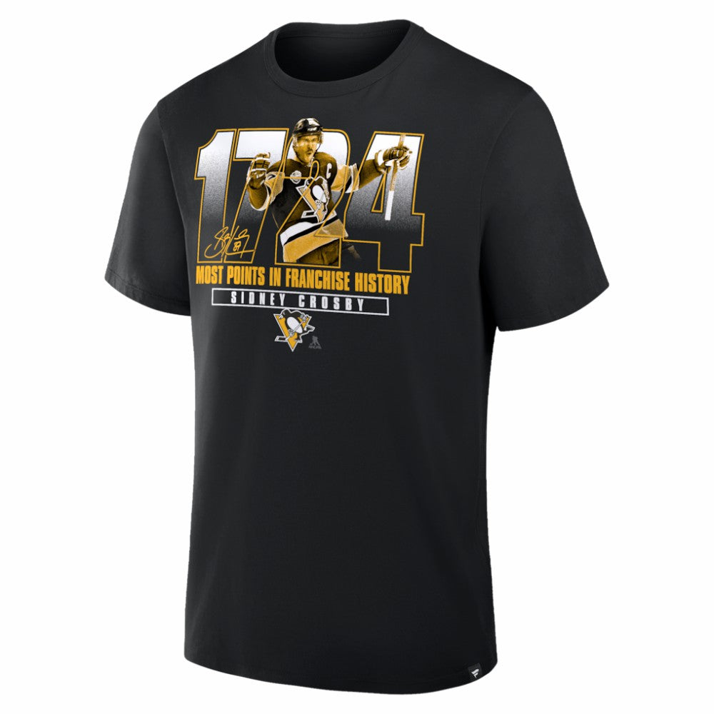 Sidney Crosby Pittsburgh Penguins Most Points in Franchise History T-Shirt - Black | NHL Clearance
