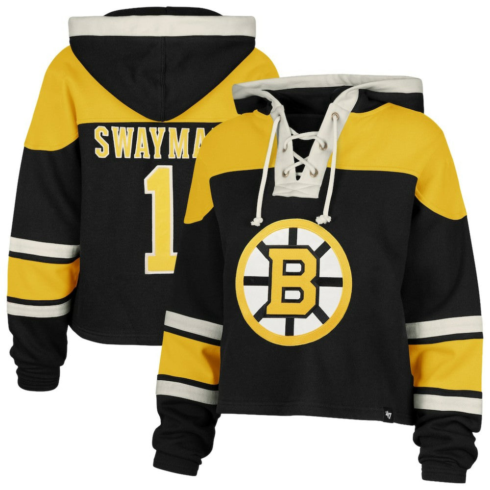 Jeremy Swayman Boston Bruins '47 Women's Superior Lacer Cropped Pullover Hoodie - Black | 47 brand online