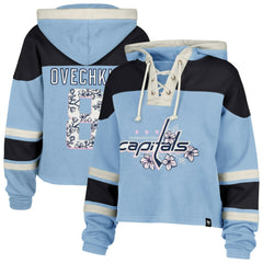 Alexander Ovechkin Washington Capitals '47 Women's Cherry Blossom Superior Lacer Cropped Pullover Hoodie - Light Blue | 47 brand on sale