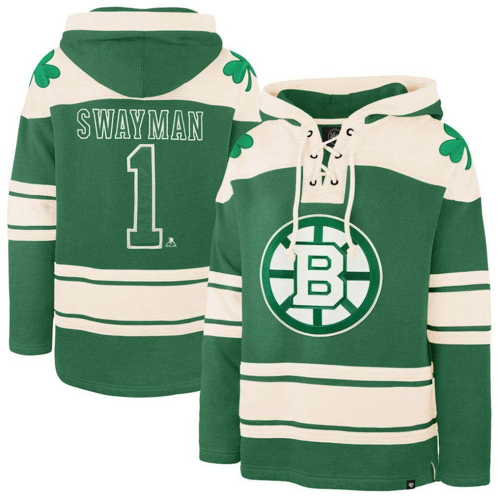 Jeremy Swayman Boston Bruins '47 St. Patrick's Day Player Name & Number Lacer Pullover Hoodie - Kelly Green | 47 brand near me