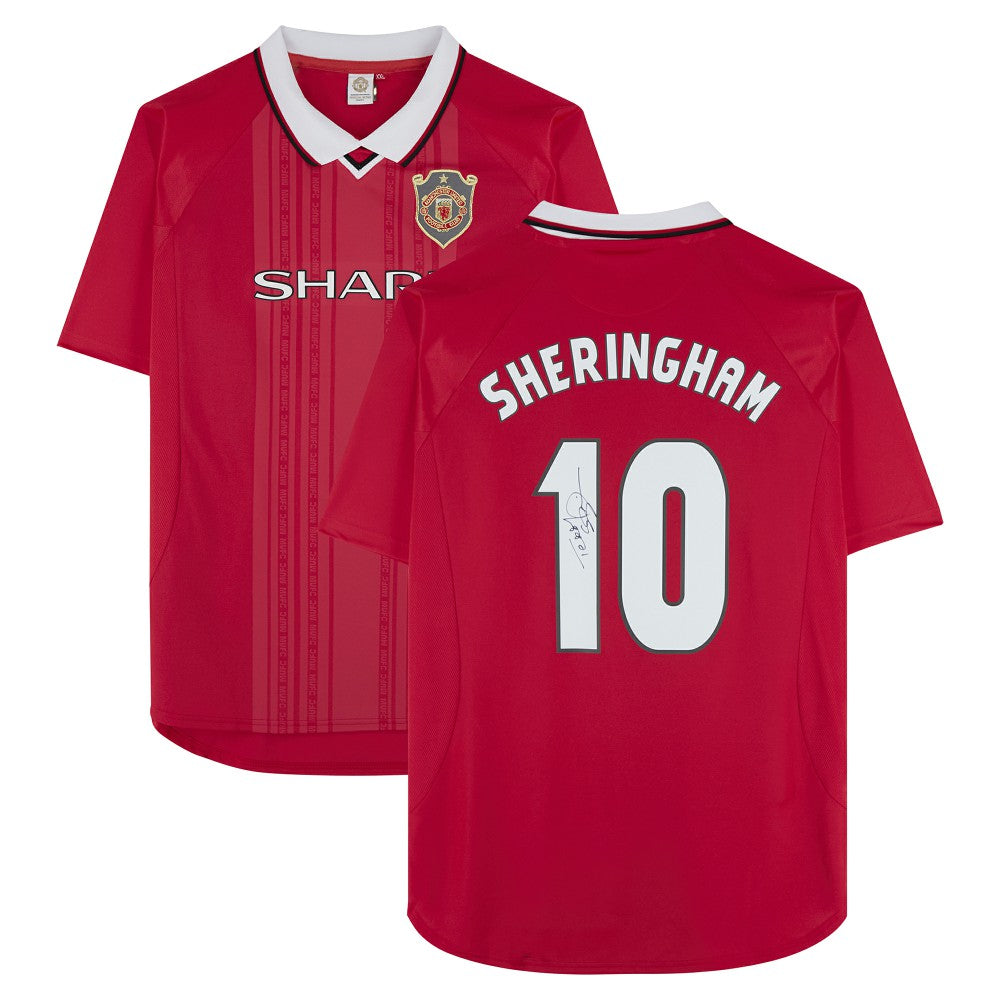 Adidas - Teddy Sheringham Manchester United Autographed 1999 Red UEFA Champions League Home Jersey - Icons