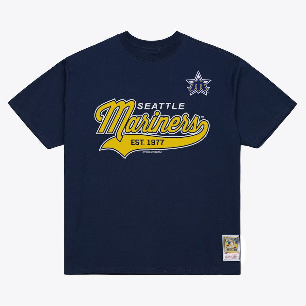 Seattle Mariners Mitchell & Ness Script Sweep Arch T-Shirt Sale