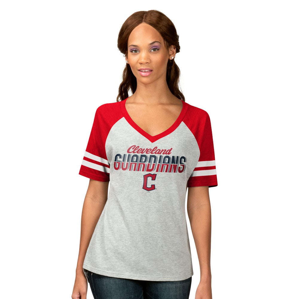 Cleveland Guardians G-III 4Her by Carl Banks Women's Goal Line Raglan V-Neck T-Shirt Outlet