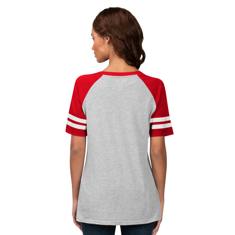 Cleveland Guardians G-III 4Her by Carl Banks Women's Goal Line Raglan V-Neck T-Shirt Outlet