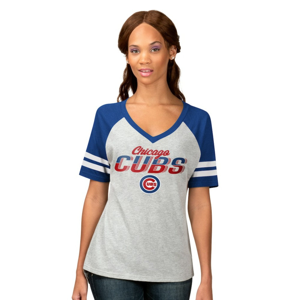 Chicago Cubs G-III 4Her by Carl Banks Women's Goal Line Raglan V-Neck T-Shirt Discount
