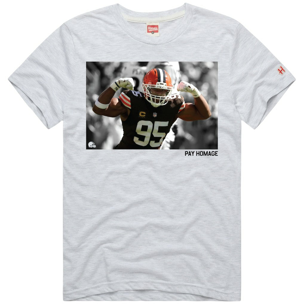 Myles Garrett Cleveland Browns Homage Unisex Player Graphic Tri-Blend T-Shirt - Ash - NFL