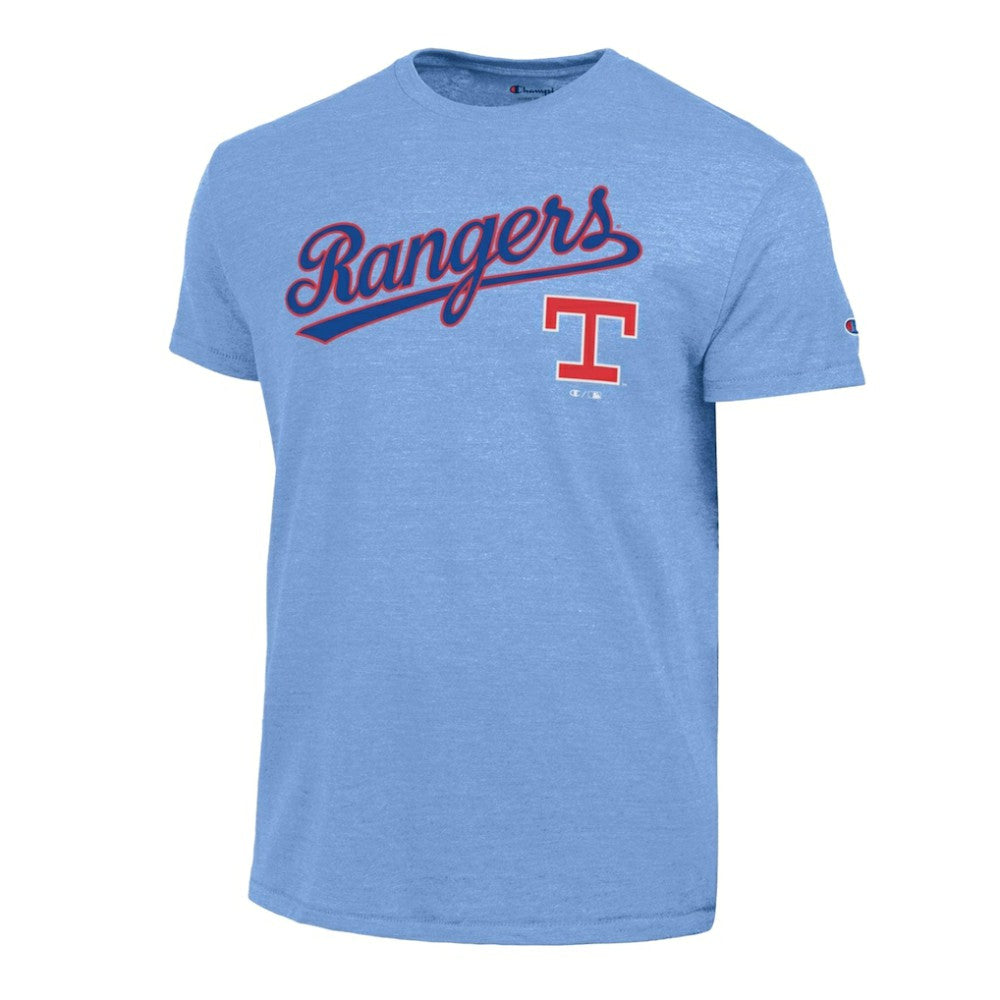 Texas Rangers Champion Cooperstown Wordmark Lockup Tri-Blend T-Shirt Near Me