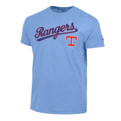 Texas Rangers Champion Cooperstown Wordmark Lockup Tri-Blend T-Shirt Near Me