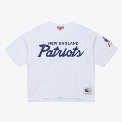 New England Patriots Women's Head Coach Cropped T-Shirt - White - Mitchell & Ness
