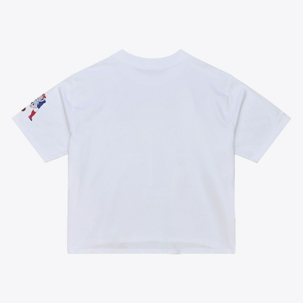 New England Patriots Women's Head Coach Cropped T-Shirt - White - Mitchell & Ness