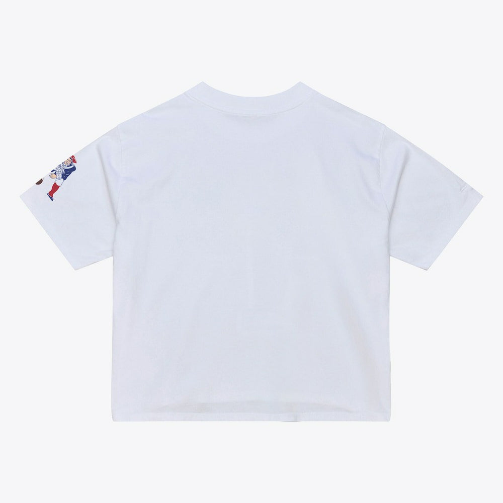 New England Patriots Women's Head Coach Cropped T-Shirt - White - Mitchell & Ness