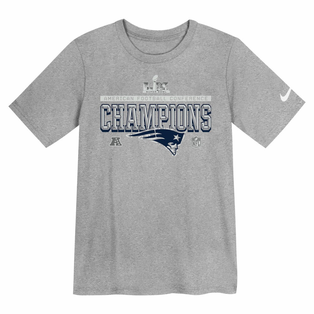 New England Patriots Preschool 2025 AFC Champions Locker Room Trophy Collection T-Shirt - Gray - Nike