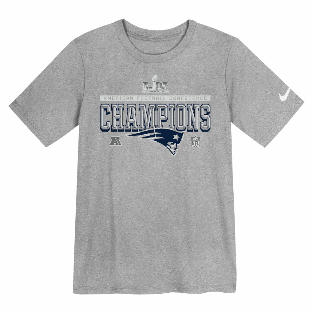 New England Patriots Preschool 2025 AFC Champions Locker Room Trophy Collection T-Shirt - Gray - Nike