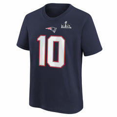 Drake Maye New England Patriots Youth Super Bowl LX Patch Name & Number T-Shirt - Navy - Nike
