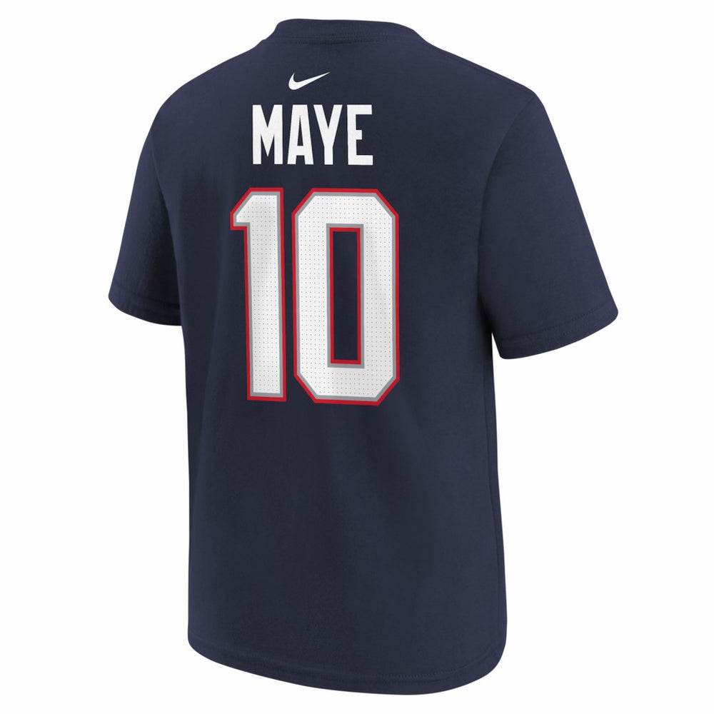 Drake Maye New England Patriots Youth Super Bowl LX Patch Name & Number T-Shirt - Navy - Nike