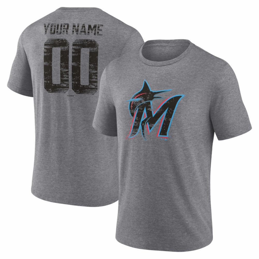 Miami Marlins Heritage Personalized Any Name & Number Tri-Blend T-Shirt Discount