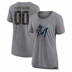 Miami Marlins Women's Heritage Personalized Any Name & Number Tri-Blend T-Shirt Sale