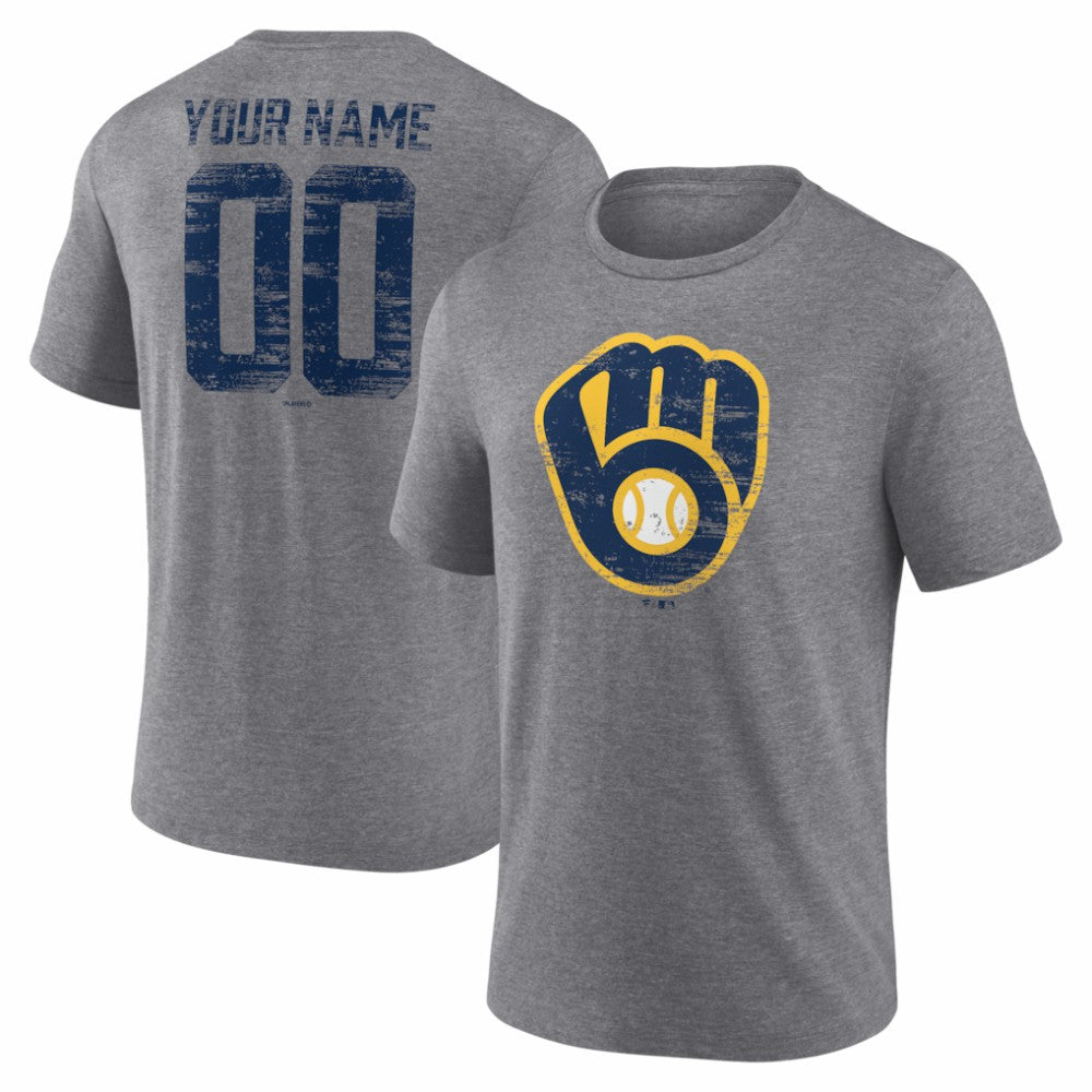 Milwaukee Brewers Heritage Personalized Any Name & Number Tri-Blend T-Shirt Discount