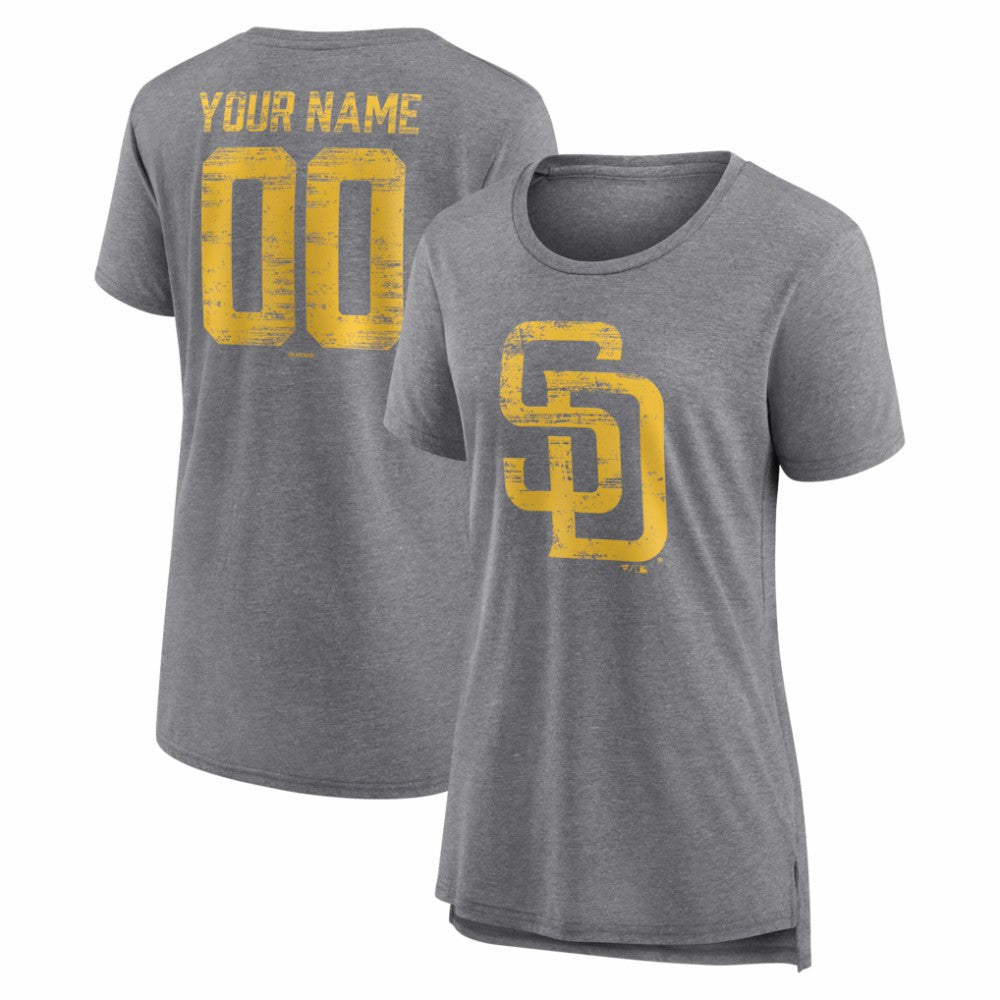 San Diego Padres Women's Heritage Personalized Any Name & Number Tri-Blend T-Shirt Outlet