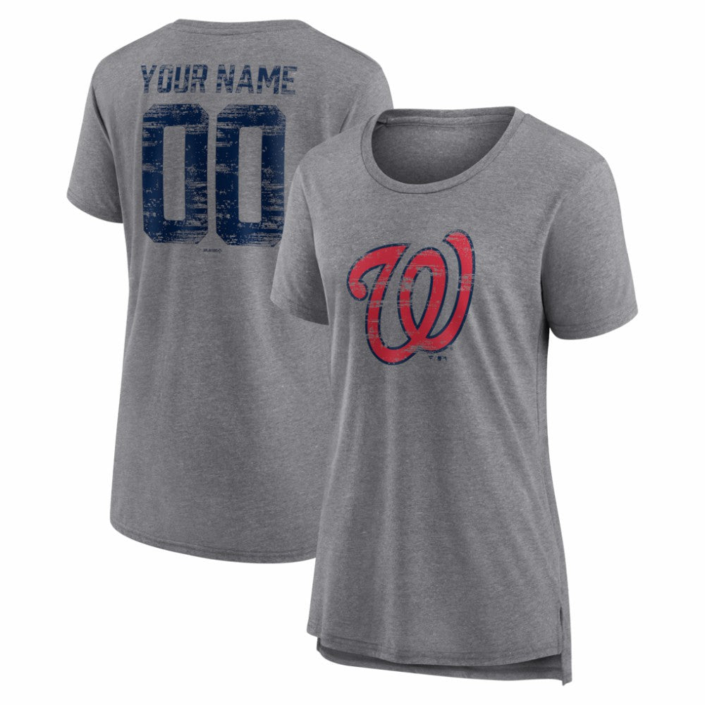 Washington Nationals Women's Heritage Personalized Any Name & Number Tri-Blend T-Shirt for sale
