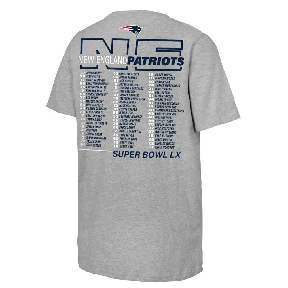 New England Patriots Youth Super Bowl LX Roster T-Shirt - Heather Gray - Fanatics