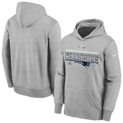 New England Patriots Youth 2025 AFC Champions Locker Room Trophy Collection Authentic Hoodie - Gray - Nike