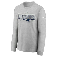 New England Patriots Youth 2025 AFC Champions Locker Room Trophy Collection Long Sleeve T-Shirt - Gray - Nike