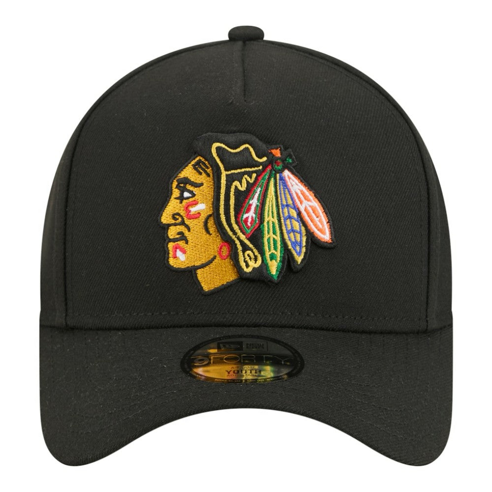 Chicago Blackhawks New Era Youth 9FORTY A-Frame Adjustable Hat - Black | New Era Lifestyle