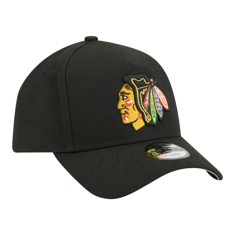 Chicago Blackhawks New Era Youth 9FORTY A-Frame Adjustable Hat - Black | New Era Lifestyle