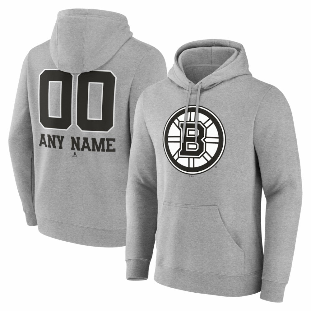 Boston Bruins Big & Tall Personalized Name & Number Monochrome Pullover Hoodie - Gray | NHL near me