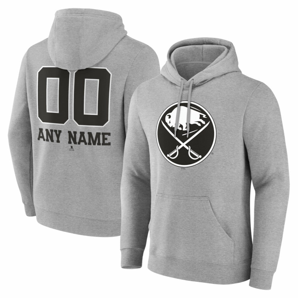 Buffalo Sabres Big & Tall Personalized Name & Number Monochrome Pullover Hoodie - Gray | NHL Clearance