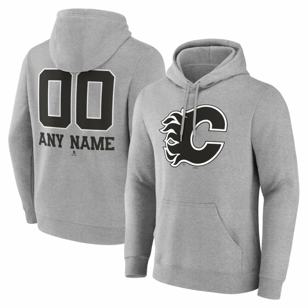Calgary Flames Big & Tall Personalized Name & Number Monochrome Pullover Hoodie - Gray | NHL Clearance