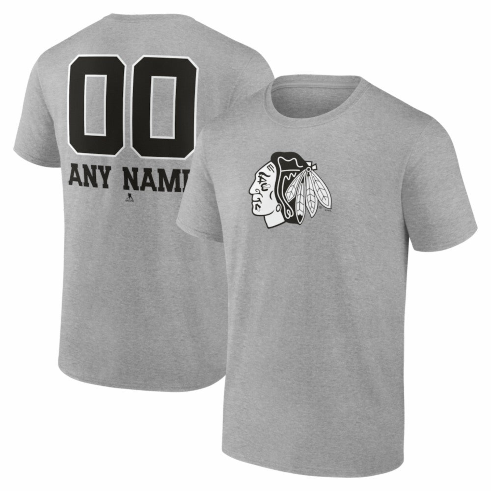 Chicago Blackhawks Big & Tall Personalized Name & Number Monochrome T-Shirt - Gray | NHL discount