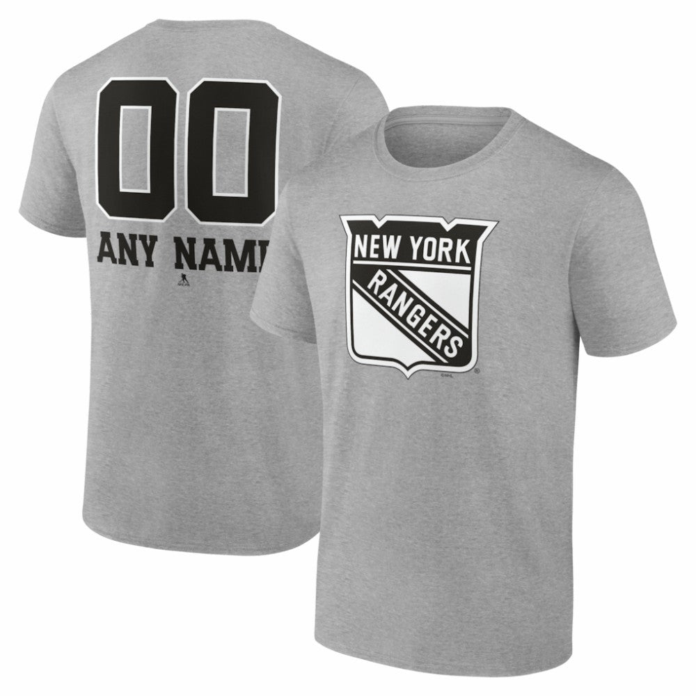 New York Rangers Big & Tall Personalized Name & Number Monochrome T-Shirt - Gray | NHL Lifestyle