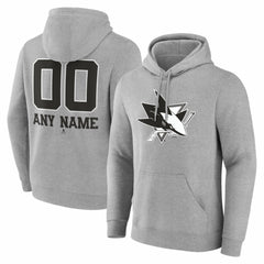 San Jose Sharks Big & Tall Personalized Name & Number Monochrome Pullover Hoodie - Gray | NHL online