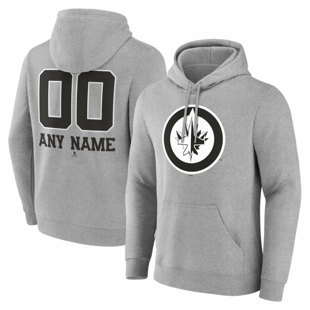 Winnipeg Jets Big & Tall Personalized Name & Number Monochrome Pullover Hoodie - Gray | NHL Clearance
