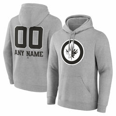 Winnipeg Jets Big & Tall Personalized Name & Number Monochrome Pullover Hoodie - Gray | NHL Clearance