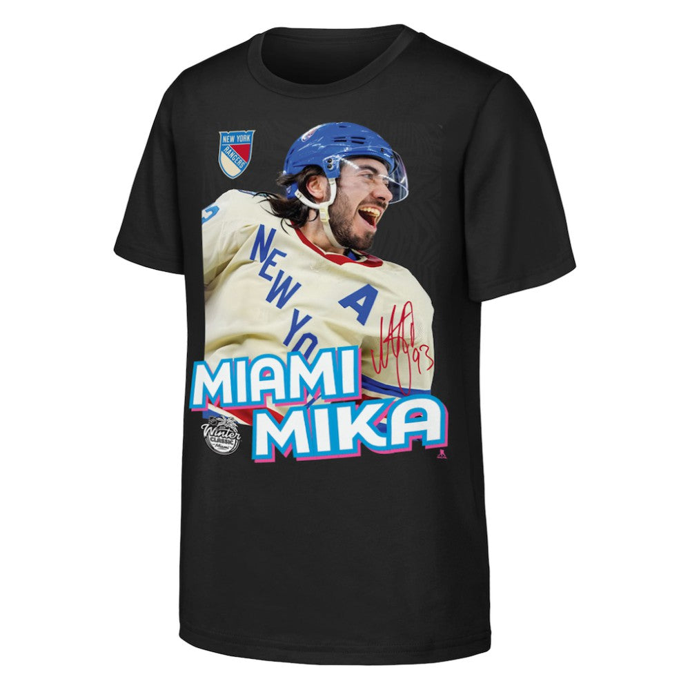 Mika Zibanejad New York Rangers Outerstuff Youth Miami Mika T-Shirt - Black | NHL on sale