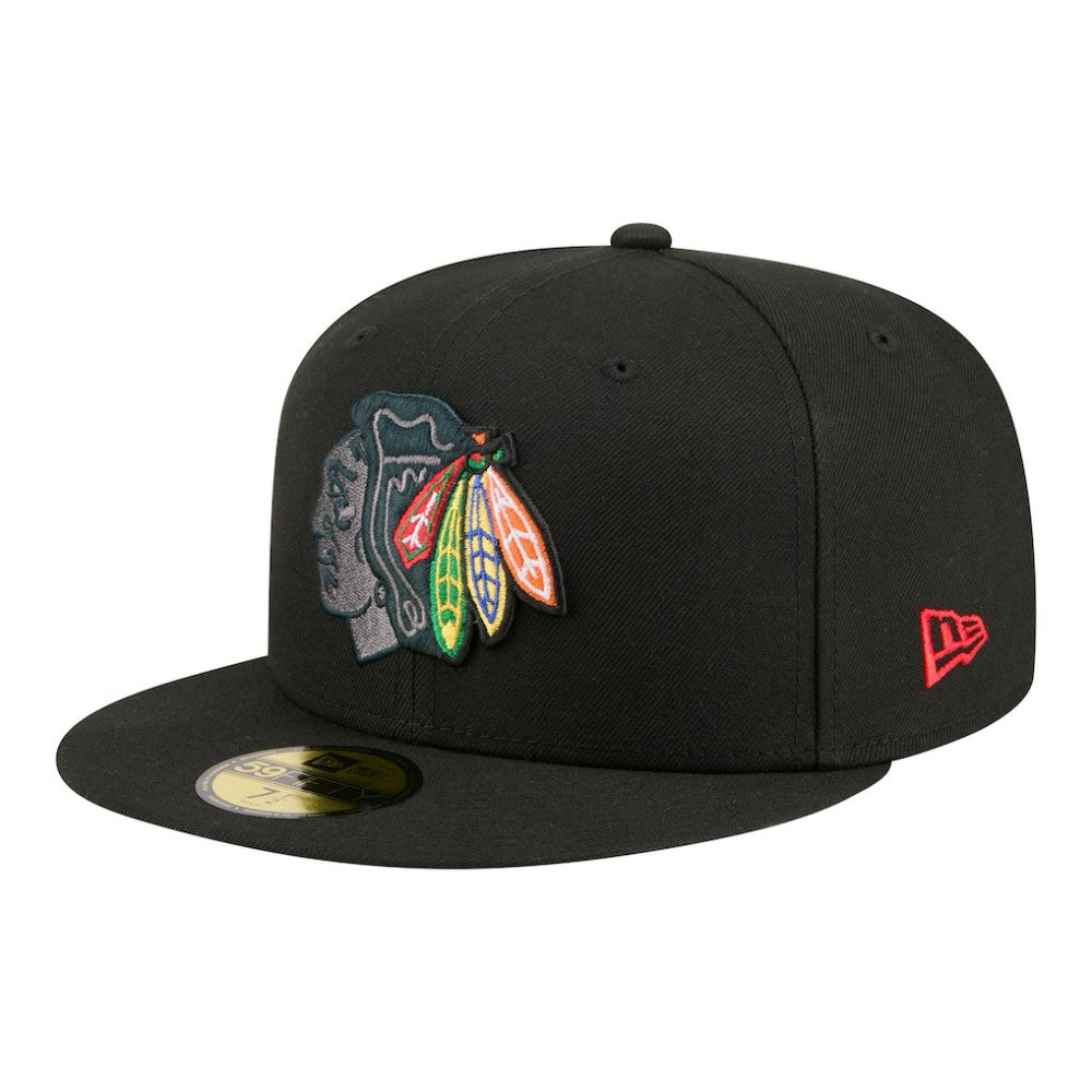 Chicago Blackhawks New Era Color Pop 59FIFTY Fitted Hat - Black | New Era Clearance