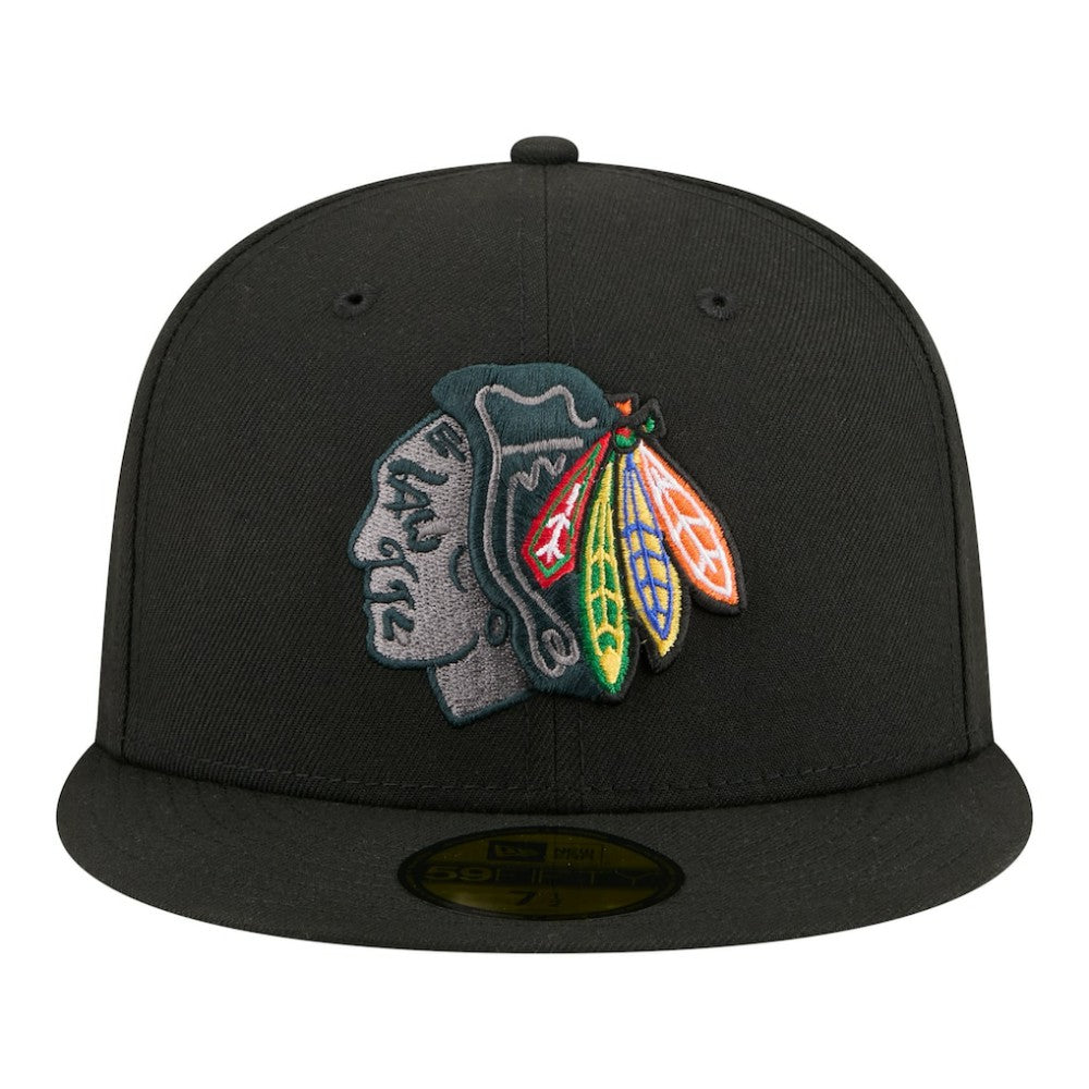 Chicago Blackhawks New Era Color Pop 59FIFTY Fitted Hat - Black | New Era Clearance